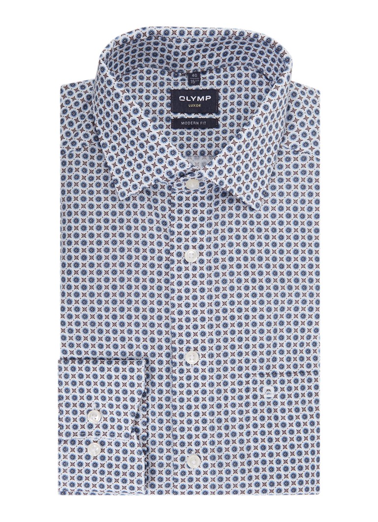 Olymp Heren Luxor regular fit overhemd met print in de kleur Donkerblauw, maat: 38