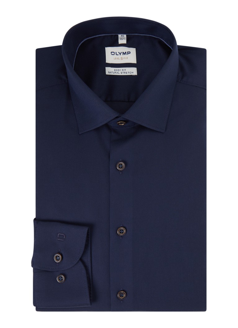 Olymp Heren Slim fit overhemd met kent kraag in de kleur Donkerblauw, maat: 44