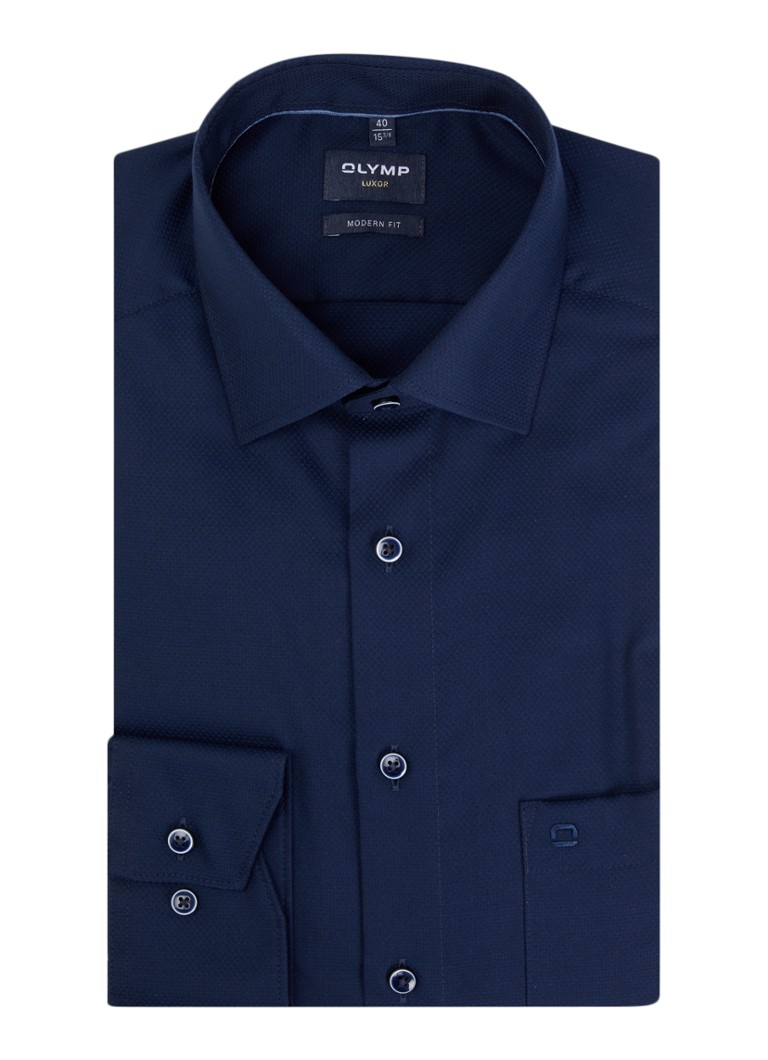 Olymp Heren Luxor regular fit strijkvrij overhemd met microdessin in de kleur Donkerblauw, maat: 38
