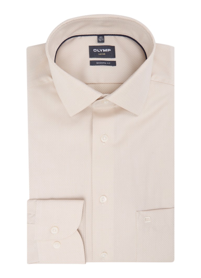 Olymp Heren Regular fit overhemd met microdessin in de kleur Beige, maat: 38