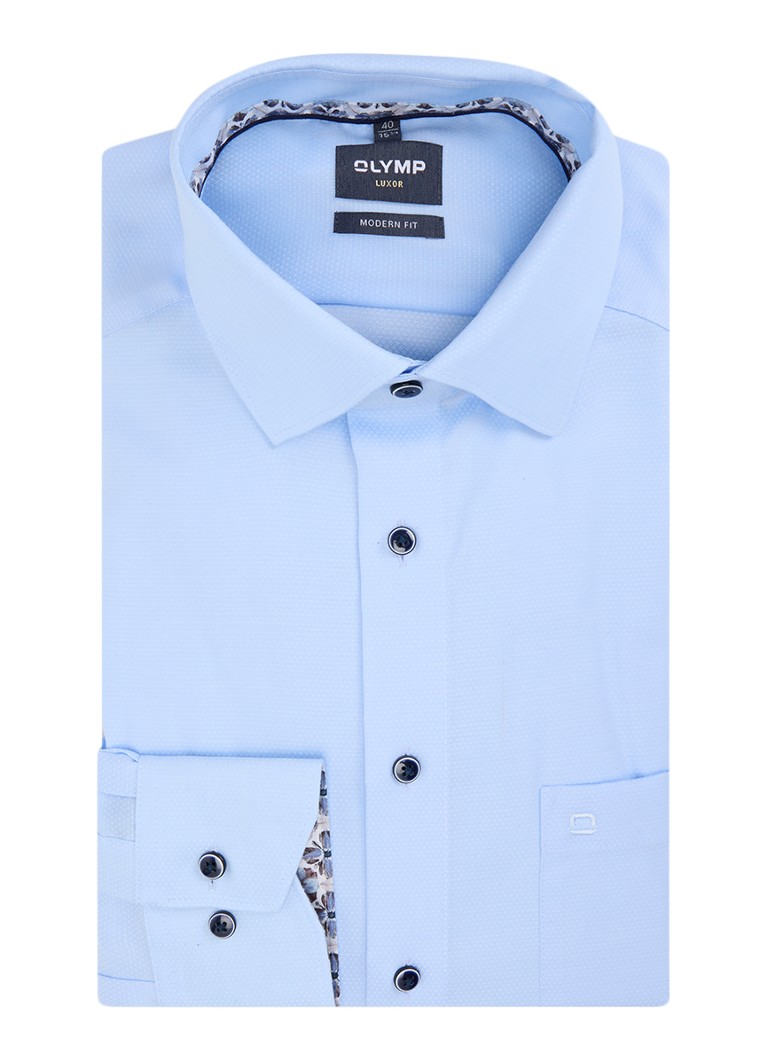 Olymp Heren Luxor regular fit overhemd met microdessin in de kleur Blauwgrijs, maat: 43