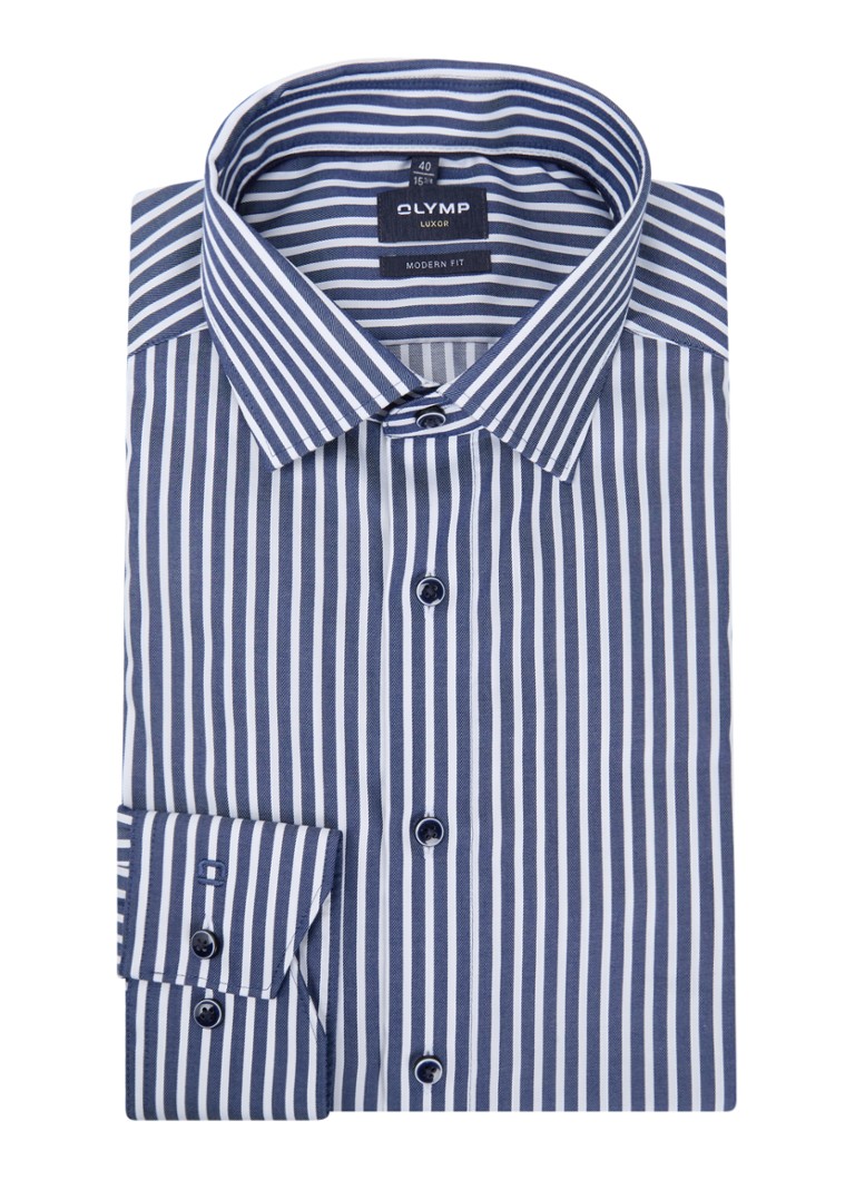 Olymp Heren Regular fit overhemd met streepprint in de kleur Donkerblauw, maat: 38