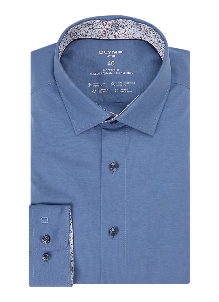 Olymp Heren Luxor regular fit overhemd met stretch in de kleur Staalblauw, maat: 38