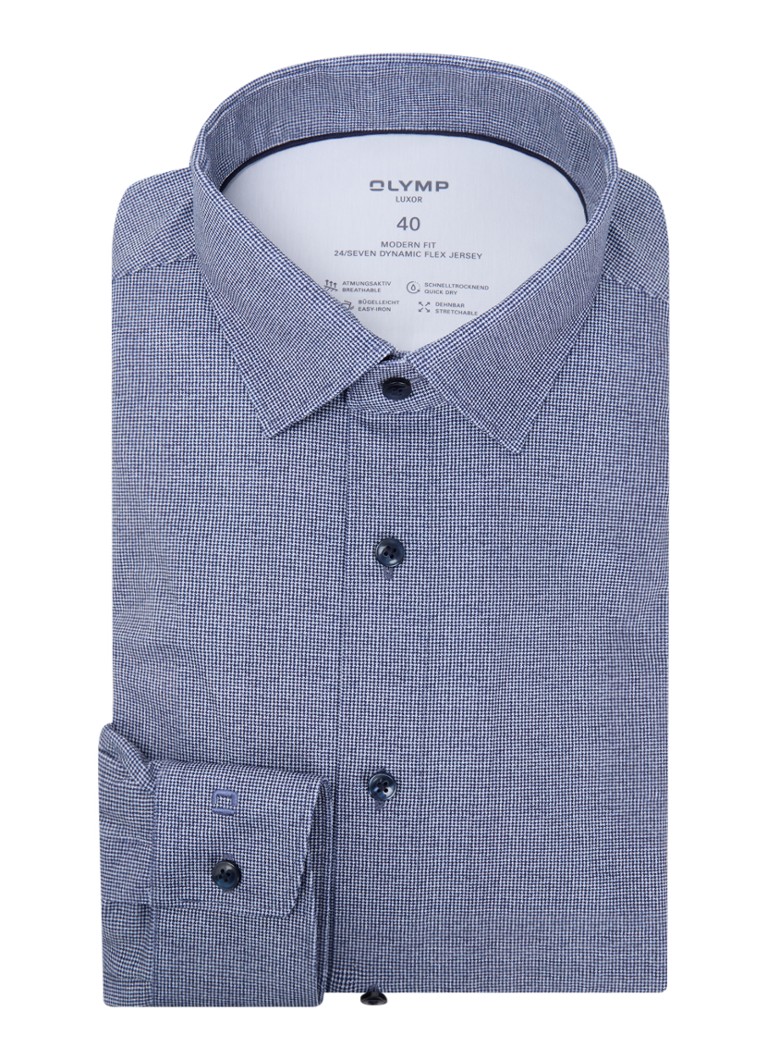 Olymp Heren Regular Fit overhemd met microdessin in de kleur Donkerblauw, maat: 44