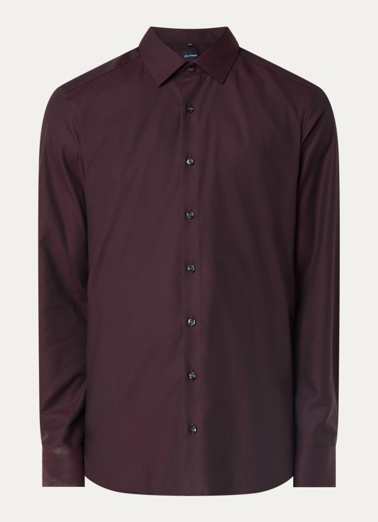 Olymp Heren Regular fit overhemd met microdessin in de kleur Bordeauxrood, maat: 43