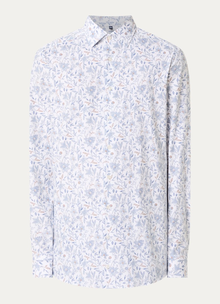Olymp Heren Luxor overhemd met print in de kleur Wit, maat: 38