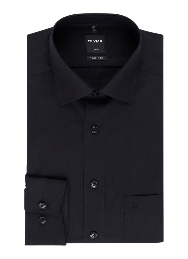 Olymp Heren Modern fit strijkvrij overhemd met borstzak in de kleur Zwart, maat: 40