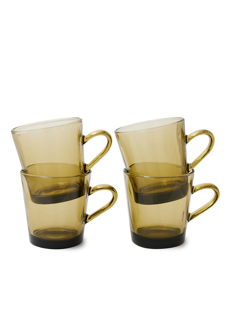 HKliving 70's Glassware koffieglas 23 cl set van 4 Bruin - Deal