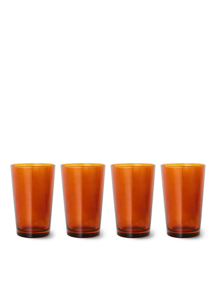 HKliving 70s Glassware theeglas 43 cl set van 4 Bruin - Deal