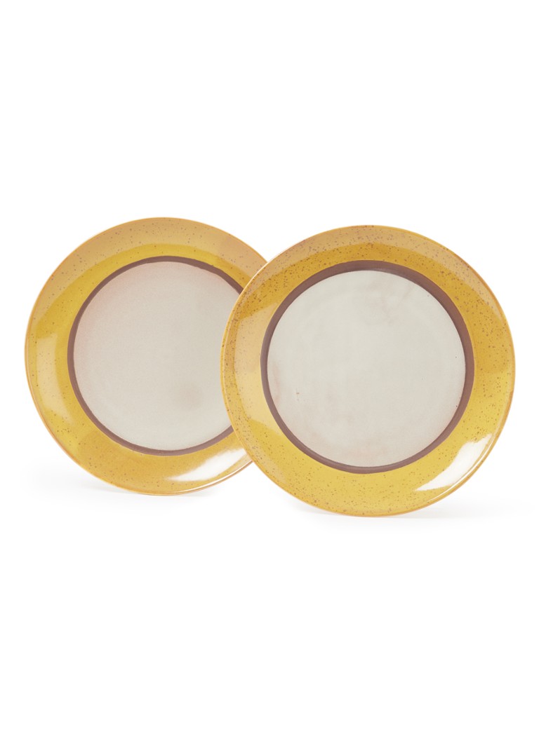 HKliving 70's Coconut dinerbord 29 cm set van 2 Mosterd - Deal