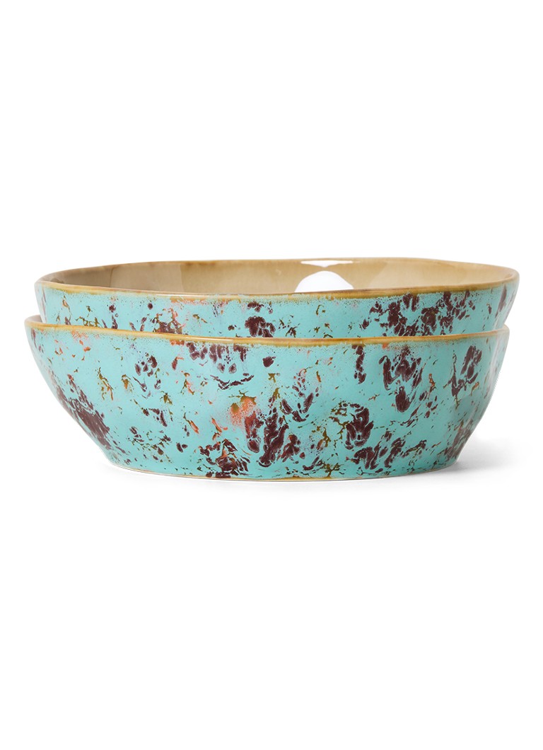HKliving 70's Patina pastabord 18,7 cm set van 2 Blauw - Deal