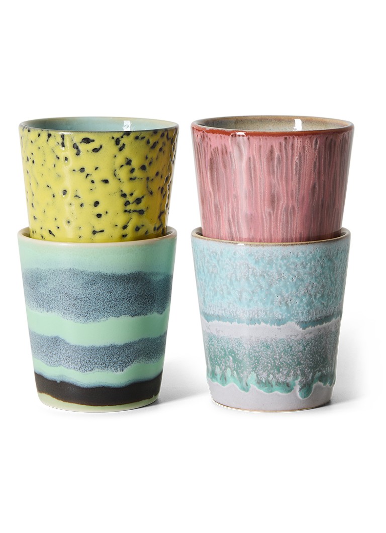 HKliving 70s Ceramics mok set van 4 Blauw - Deal