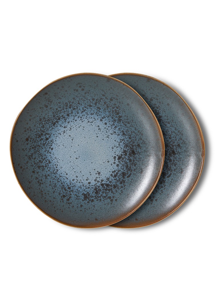 HKliving 70s Ceramics gebaksbordje 17,5 cm set van 2 Blauw