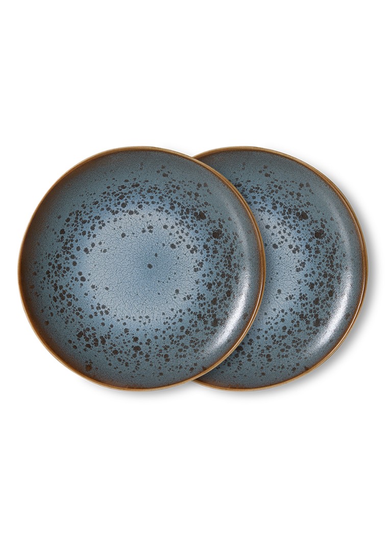 HKliving 70s Ceramics ontbijtbord 22 cm set van 2 Blauw - Deal