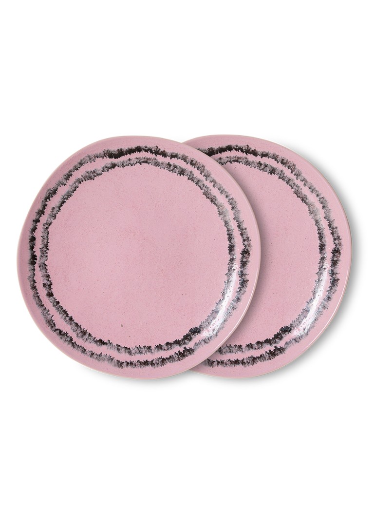 HKliving 70s Ceramics: ontbijtbord 22 cm set van 2 Roze