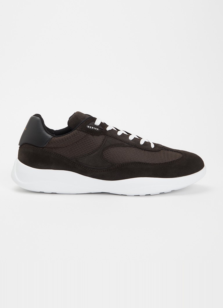 Nubikk Heren Denzel Dane sneaker van mesh met suède details in de kleur Donkerbruin, maat: 46