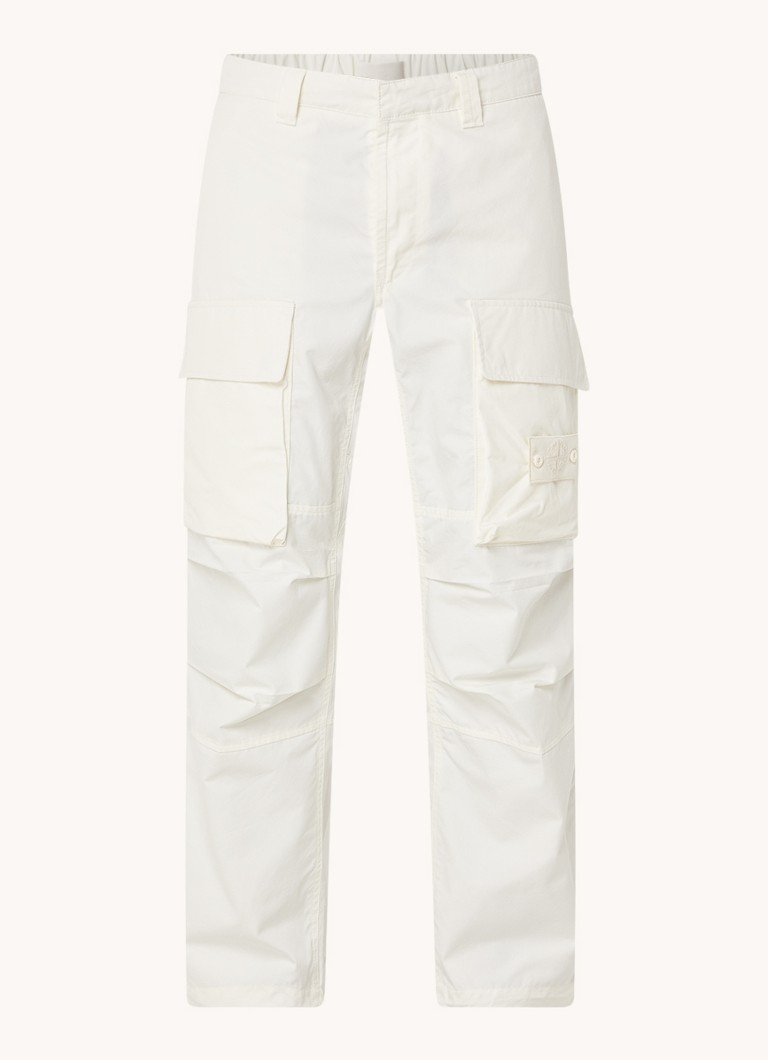 Stone Island Heren 309F1 loose fit cargobroek met klepzakken en logo in de kleur Creme, maat: 31