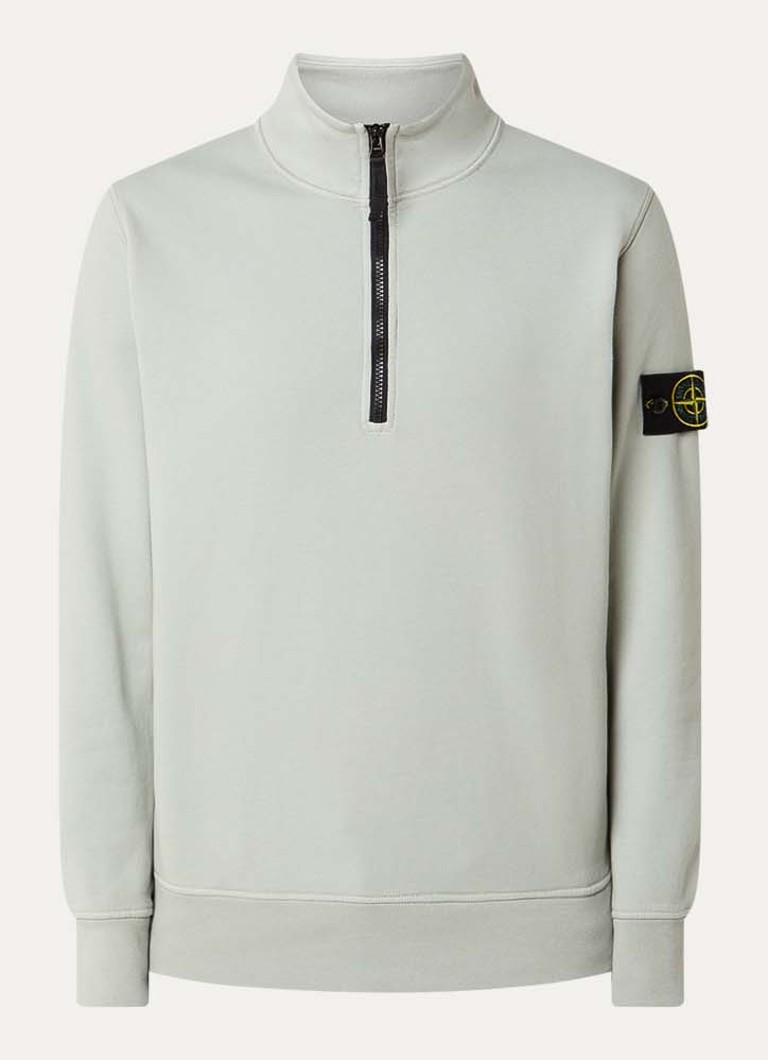 Stone Island Heren S0051 sweater met halve rits en logo in de kleur Lindegroen, maat: XS