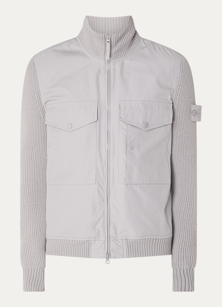 Stone Island Heren S0F01 Grofgebreide jack met borstzakken en logo in de kleur Lichtgrijs, maat: S