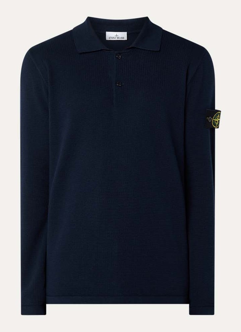 Stone Island Heren 64349 fijngebreide trui met polokraag en logo in de kleur Donkerblauw, maat: L