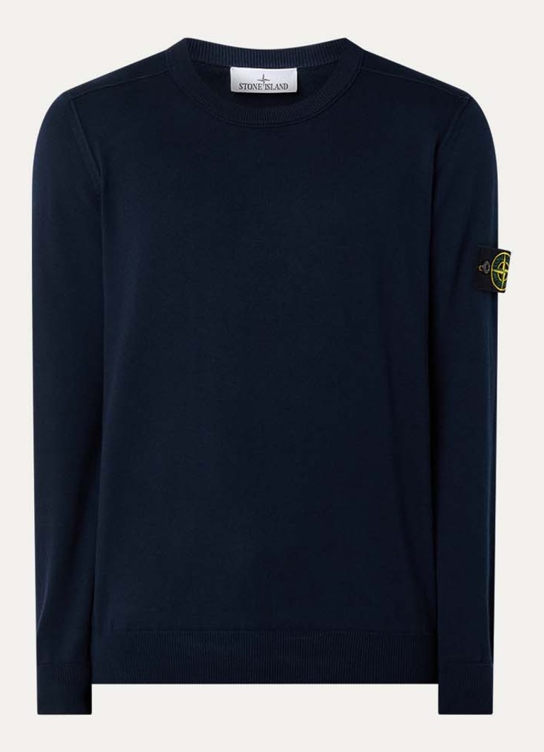Stone Island Heren 86002 fijngebreide trui met logo in de kleur Donkerblauw, maat: L