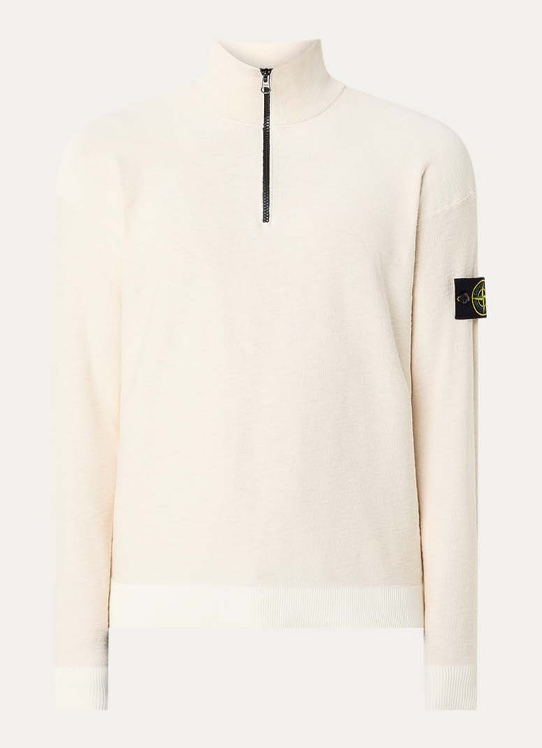Stone Island Heren 26983 fijngebreide trui met logoborduring in de kleur Ivoor, maat: M