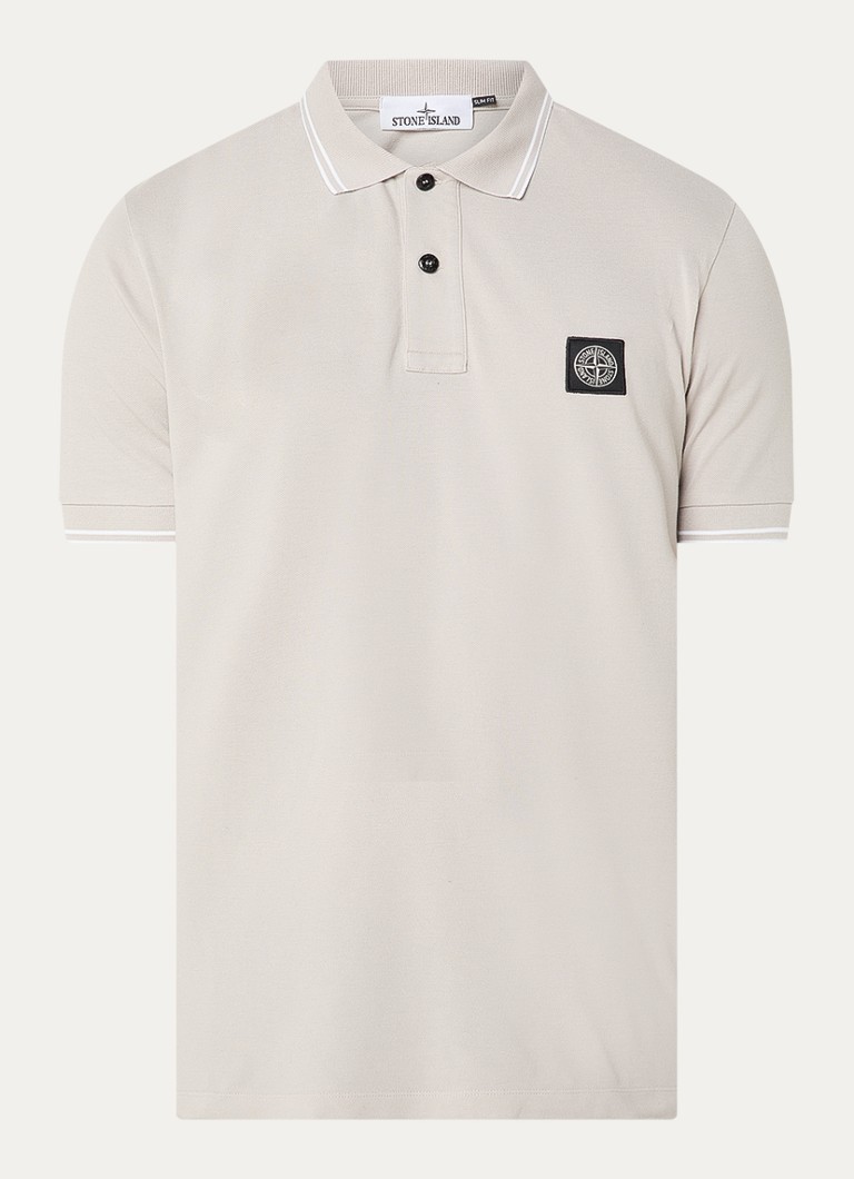 Stone Island Heren S0018 slim fit polo van piqué katoen met logoborduring in de kleur Beige, maat: XXL