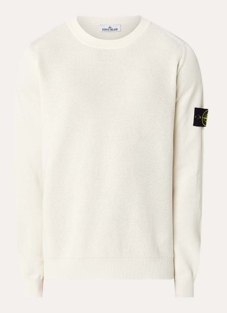 Stone Island Heren S00B5 fijngebreide trui met logoborduring in de kleur Ivoor, maat: XL