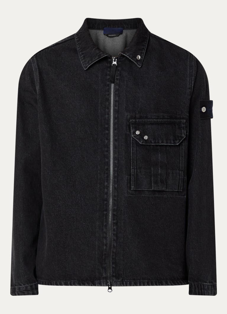 Stone Island Heren S0J32 overshirt van denim met logo in de kleur Antraciet, maat: L