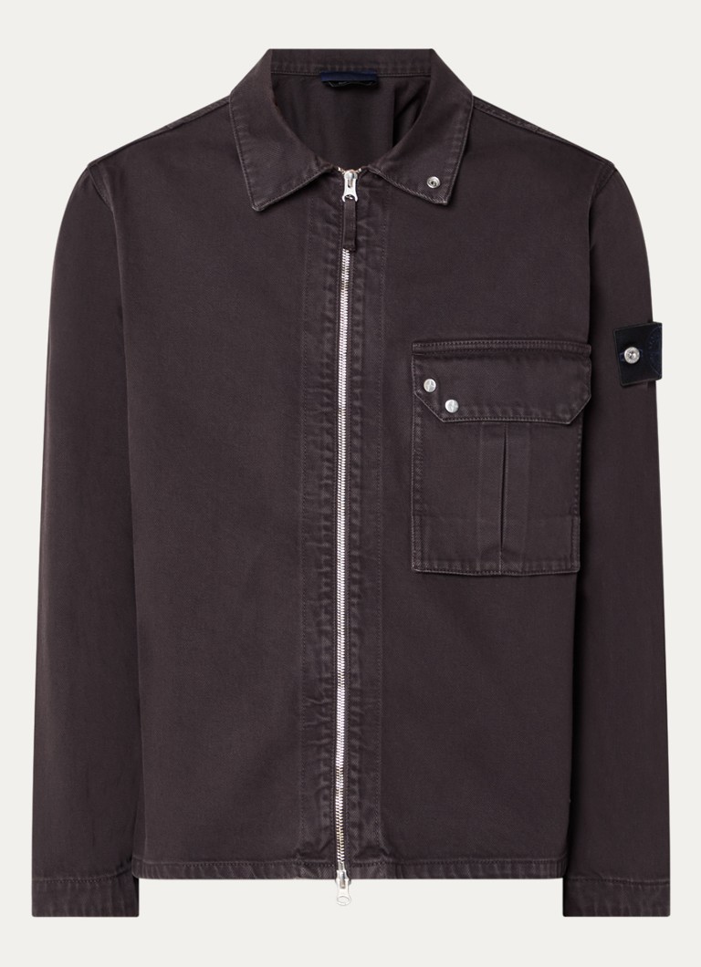 Stone Island Heren S0J24 overshirt van denim met logo in de kleur Aubergine, maat: L