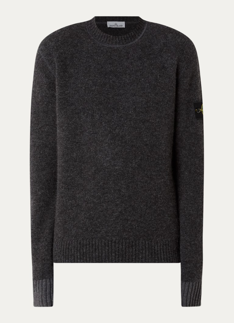 Stone Island Heren S0N22 fijngebreide trui in wolblend met logo in de kleur Antraciet, maat: S