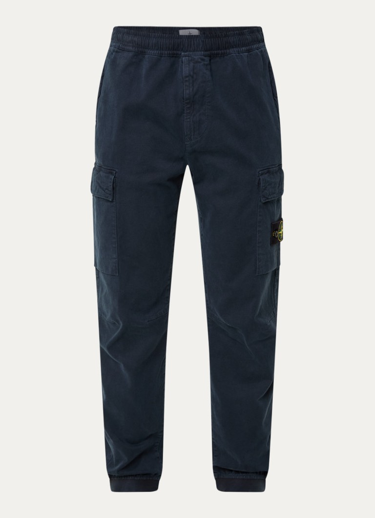 Stone Island Heren S00L1 tapered fit cargobroek met steekzakken en logo in de kleur Donkerblauw, maat: 31