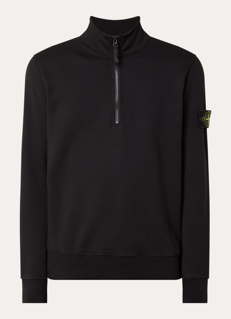 Stone Island Heren S0051 sweater met halve rits en logo in de kleur Zwart, maat: XL