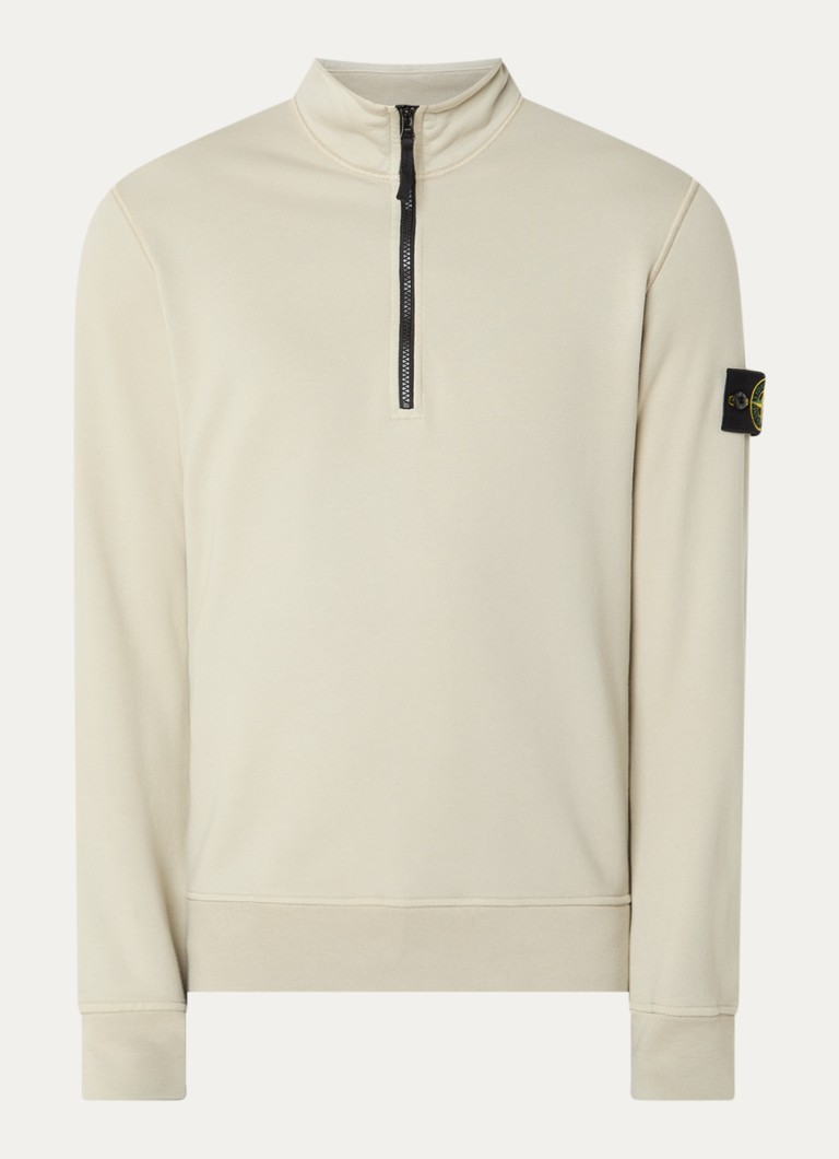 Stone Island Heren S0051 sweater met halve rits en logo in de kleur Khaki, maat: XXL