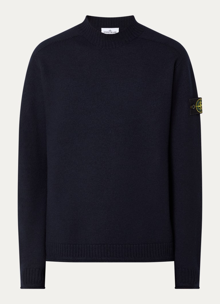 Stone Island Heren S0IN1 fijngebreide trui van wol met logo in de kleur Donkerblauw, maat: S
