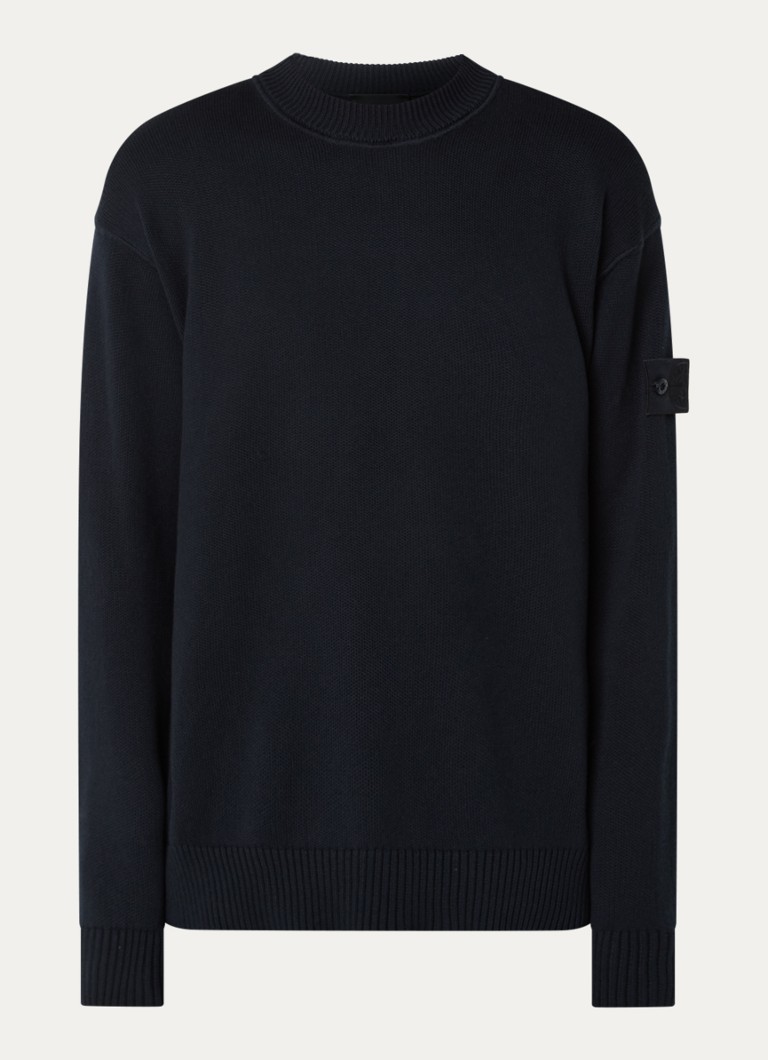 Stone Island Heren 00063 fijngebreide trui in kasjmierblend met logo in de kleur Donkerblauw, maat: XL