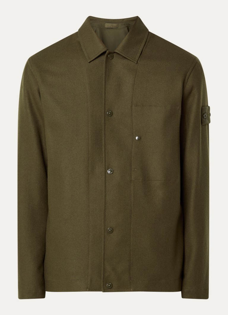 Stone Island Heren S0F24 overshirt in wolblend in de kleur Legergroen, maat: XL