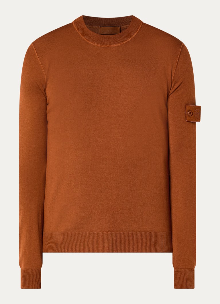Stone Island Heren S00FC fijngebreide trui van scheerwol met logo in de kleur Roodbruin, maat: XL