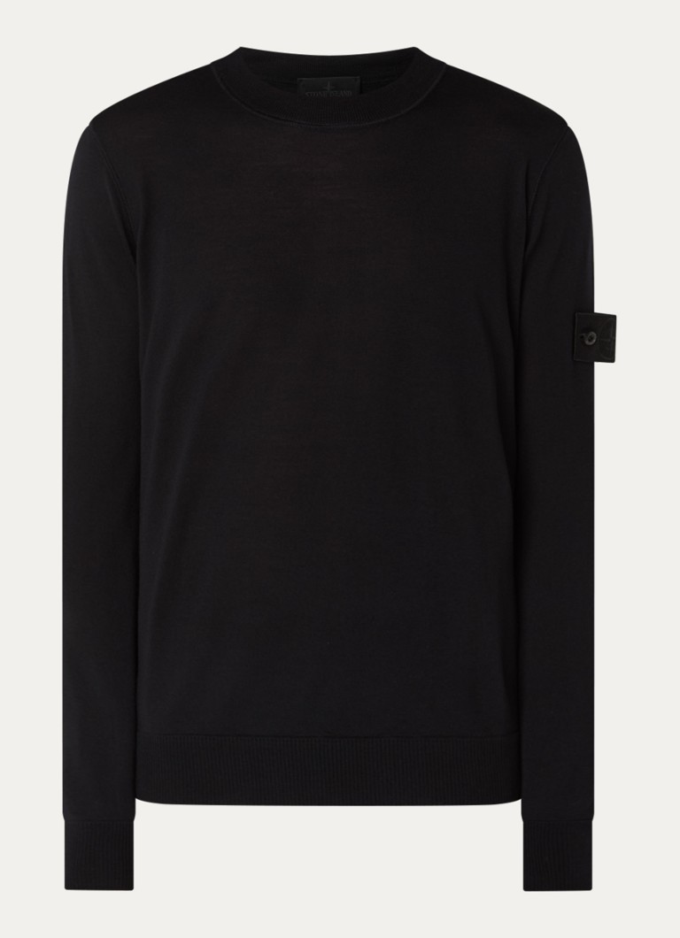Stone Island Heren 00074 fijngebreide pullover van scheerwol met logo in de kleur Zwart, maat: XL