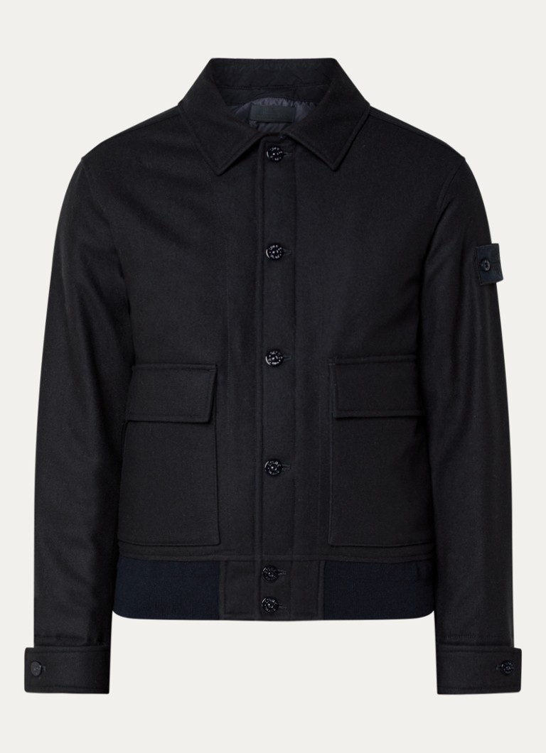 Stone Island Heren S0F24 jack in wolblend met opgestikte zakken in de kleur Donkerblauw, maat: L