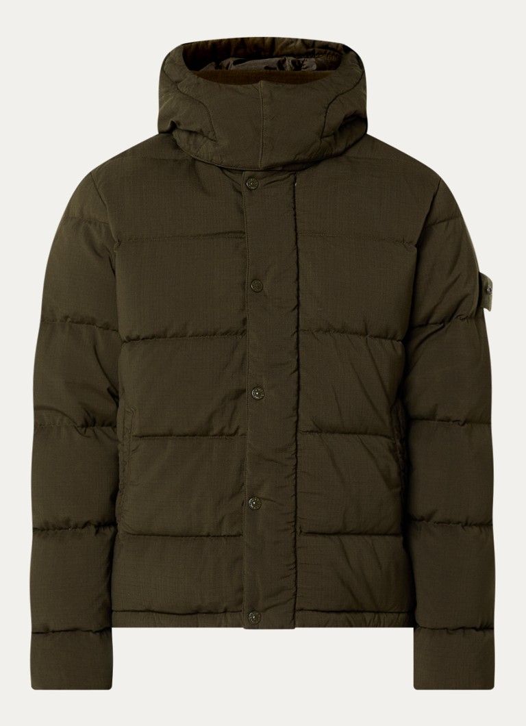 Stone Island Heren S0F52 puffer jack van scheerwol met donsvulling en afneembare capuchon in de kleur Legergroen, maat: L