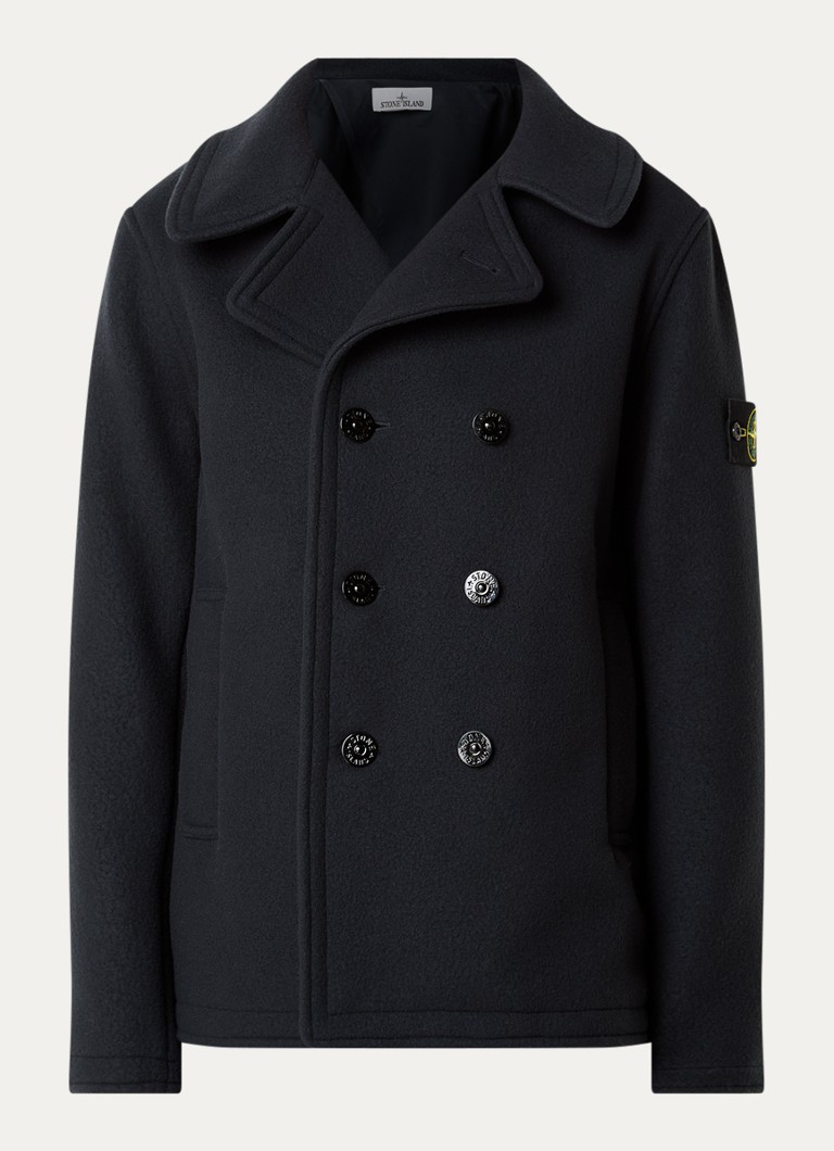 Stone Island Heren S0453 mantel in kasjmierblend met logo in de kleur Donkerblauw, maat: M