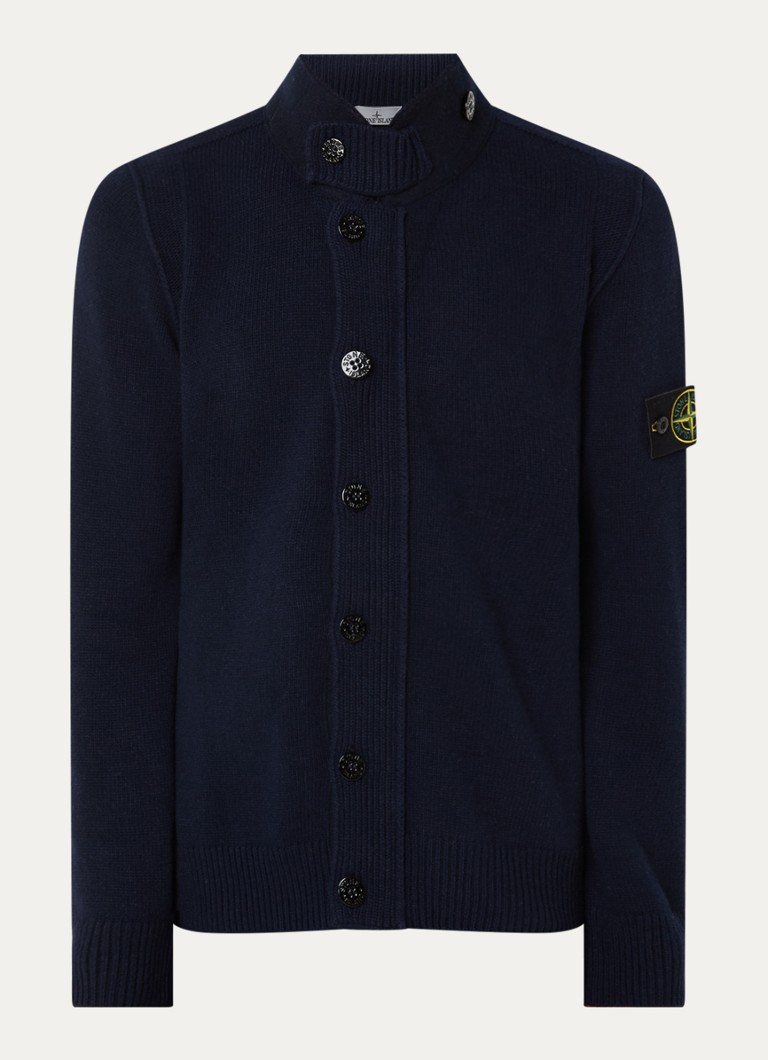 Stone Island Heren S00A3 fIjngebreid vest in wolblend met logo in de kleur Donkerblauw, maat: XL