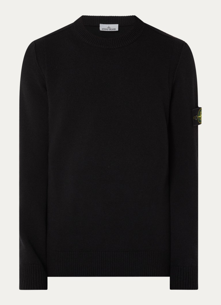 Stone Island Heren S00A3 fijngebreide trui in wolblend met logo in de kleur Zwart, maat: S