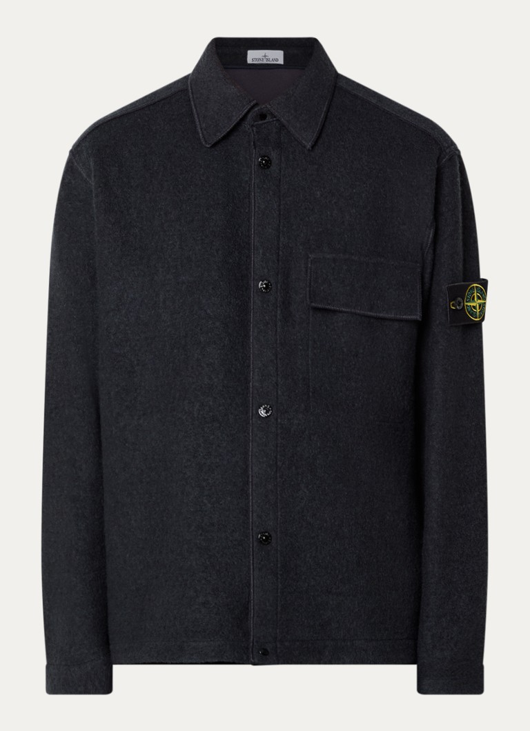 Stone Island Heren S0461 overshirt in wolblend met logo in de kleur Donkerblauw, maat: S