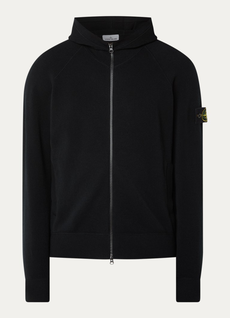 Stone Island Heren S01A1 fijngebreid vest in scheerwolblend met logo in de kleur Zwart, maat: L