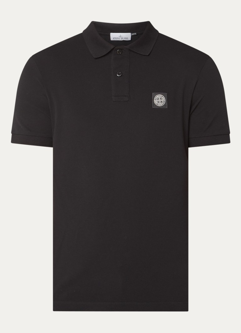 Stone Island Heren S0017 slim fit polo van piqué katoen met logo in de kleur Zwart, maat: S