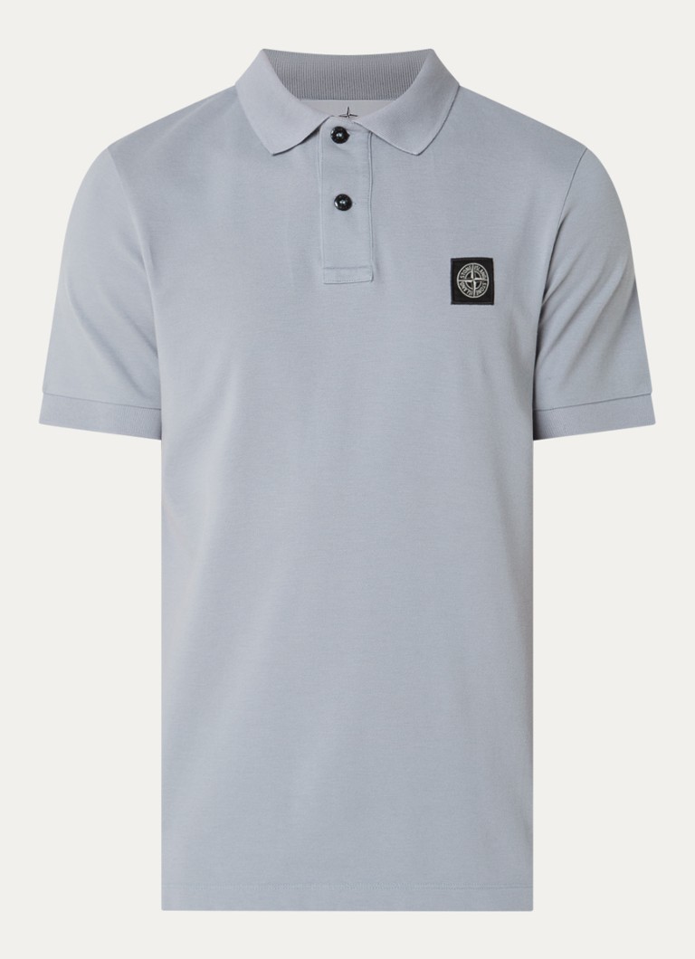 Stone Island Heren S0017 slim fit polo van piqué katoen met logo in de kleur Donkerblauw, maat: M