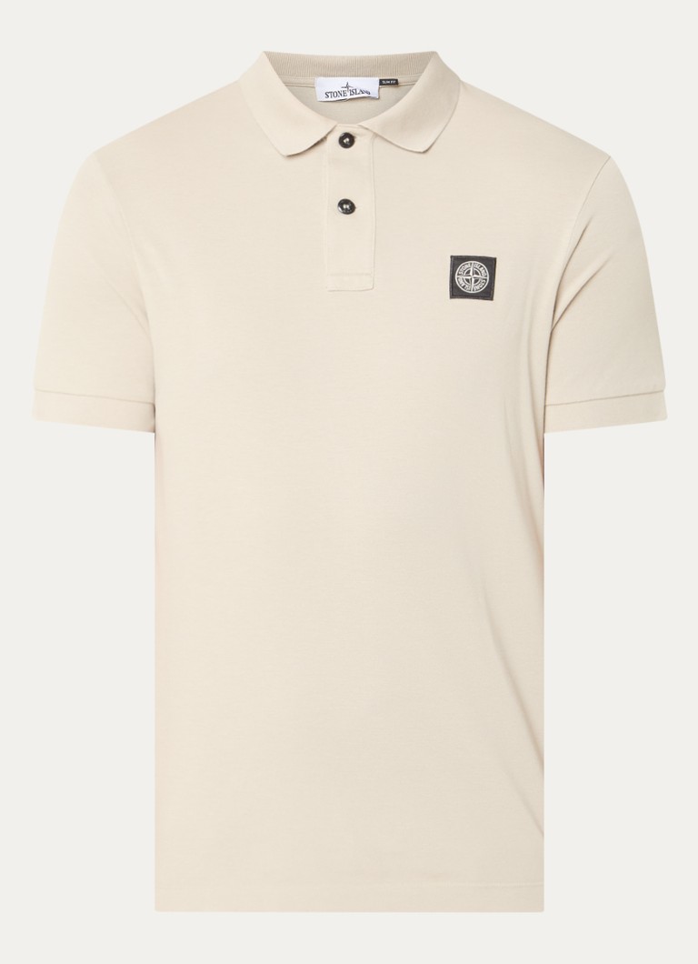 Stone Island Heren S0017 slim fit polo van piqué katoen met logo in de kleur Creme, maat: XL