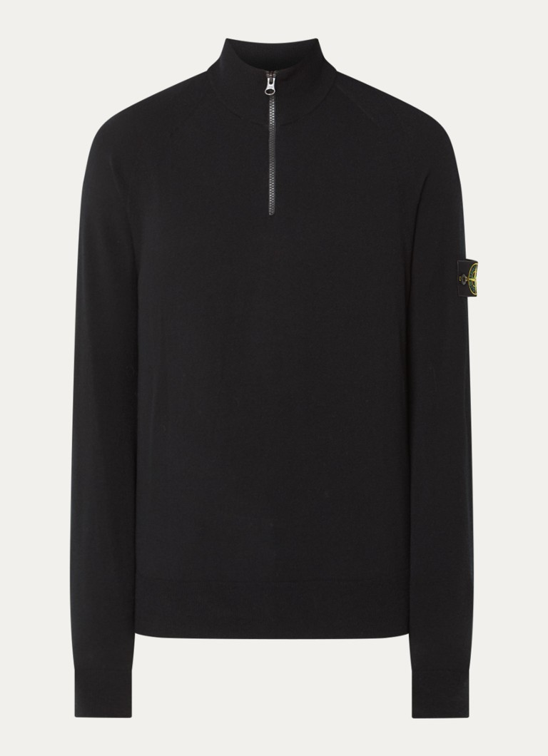 Stone Island Heren S00A1 fijngebreide pullover in wolblend met halve rits in de kleur Zwart, maat: XL